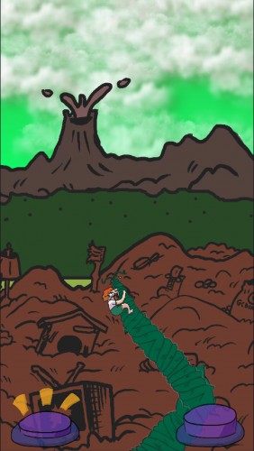 Screenshot of kid riding beanstalk into the sky